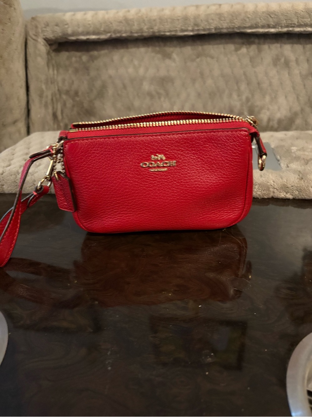 COACH Red Leather Wristlet, small